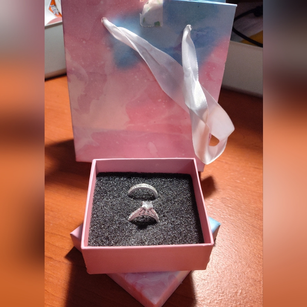 Silver engagement ring set size 6